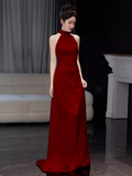 Vintage Mermaid Burgundy High Neckline Long Prom Dresses HZ1024