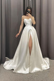 Elegant A-Line Sweetheart Satin Wedding Dress With High Split HZ1024
