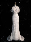 Elegant Mermaid Off The Shoulder Tulle Wedding Dresses HZ1024