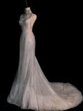 Elegant Mermaid Spaghetti Straps Sequin Long Wedding Dresses HZ1024