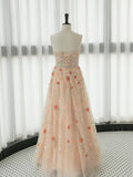 Elegant A Line Strapless Neckline Floral Lace Long Prom Dress Evening Dresses HZ1024