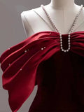 Elegant Mermaid Off The Shoulder Halter Burgundy Long Prom Dress Evening Dresses HZ1024