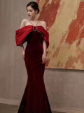 Elegant Mermaid Off The Shoulder Halter Burgundy Long Prom Dress Evening Dresses HZ1024