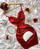Cute Sheath Spaghetti Straps Red Satin Homecoming Dress Short Birthday Outfits HZ1024