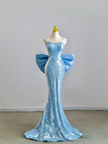 Pretty Mermaid Sweetheart Sequin Long Evening Dress Prom Dresses With Bow HZ1024