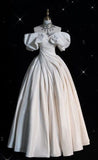 Elegant Ball Gown Off The Shoulder Satin Long White Wedding Dresses HZ1024