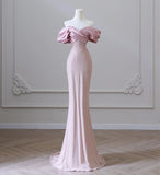 Pretty Mermaid Off The Shoulder Sequin Long Evening Dress Pink Prom Dresses With Ruffles HZ1024