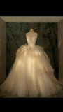 Elegant Ball Gown Strapless Satin Long Tulle Wedding Dresses With Ruffles HZ1024