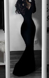 Elegant Mermaid Sweetheart Black Lace Long Sleeves Prom Dress Birthday Outfits HZ1024