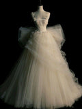 Elegant Ball Gown Straps Long Tulle Wedding Dresses With Flowers HZ1024