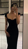 Sexy Sheath Sweetheart Cap Sleeves Black Prom Dresses Birthday Outfits HZ1024