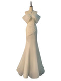 Chic Mermaid Off The Shoulder Short Sleeves Ivory Chiffon Wedding Dresses With Ruffles HZ1024