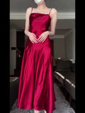 Pretty A Line Spaghetti Straps Red Satin Long Floor Length Prom Dresses HZ1024