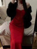 Gorgeous Sheath Spaghetti Straps Red Satin Evening Dress Prom Dresses Birthday Outfits HZ1024