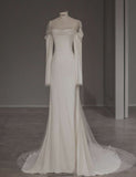 Elegant Mermaid Square Neckline Tulle Long Wedding Dresses HZ1024