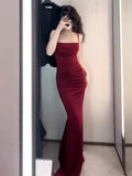 Gorgeous Mermaid Spaghetti Straps Burgundy Evening Dress Prom Dresses Birthday Outfits HZ1024