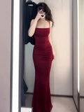 Gorgeous Mermaid Spaghetti Straps Burgundy Evening Dress Prom Dresses Birthday Outfits HZ1024