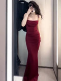 Gorgeous Mermaid Spaghetti Straps Burgundy Evening Dress Prom Dresses Birthday Outfits HZ1024
