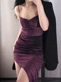 Gorgeous Mermaid Spaghetti Straps Grape Sequin Evening Dress Prom Dresses Birthday Outfits HZ1024