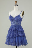 Simple Straps A-Line Applique Tulle Homecoming Dress HZ1024