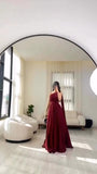 Pretty A Line One Shoulder Burgundy Long Prom Dress Evening Dresses HZ1024