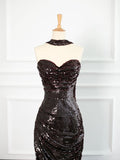 Sexy Sheath Strapless Sequin Prom Dresses Party Evening Dress With Ruffles HZ1024