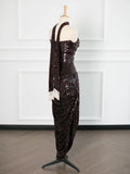 Sexy Sheath Strapless Sequin Prom Dresses Party Evening Dress With Ruffles HZ1024