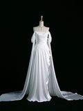 Pretty A Line Off The Shoulder White Satin Long Prom Dresses Party Evening Dress HZ1024