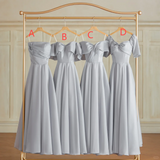 Classy A Line Silver Gray Satin Long Bridesmaid Dress HZ1024