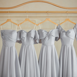 Classy A Line Silver Gray Satin Long Bridesmaid Dress HZ1024