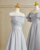Classy A Line Silver Gray Satin Long Bridesmaid Dress HZ1024