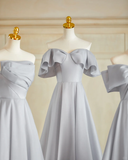 Classy A Line Silver Gray Satin Long Bridesmaid Dress HZ1024
