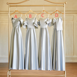 Max And Match A Line Gray Satin Long Bridesmaid Dress HZ1024
