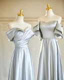 Max And Match A Line Gray Satin Long Bridesmaid Dress HZ1024