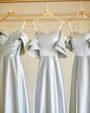 Max And Match A Line Gray Satin Long Bridesmaid Dress HZ1024