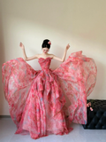 Summer Unique A Line Strapless Chiffon Long Prom Dresses HZ1024