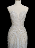 Dreamy Mermaid Strapless Tulle Beaded Long Wedding Dresses HZ1024