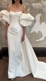 Simple Mermaid Off The Shoulder Satin Long Wedding Dresses HZ1024