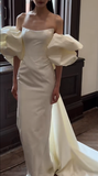 Simple Mermaid Off The Shoulder Satin Long Wedding Dresses HZ1024