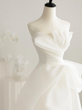 Summer Simple A Line Strapless Satin Long Wedding Dresses HZ1024