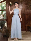 Classy Simple A Line Halter Satin Long Bridesmaid Dress HZ1024