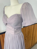 Unique A Line Lilac Chiffon Long Bridesmaid Dress HZ1024