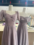 Unique A Line Lilac Chiffon Long Bridesmaid Dress HZ1024