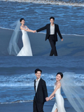 Elegant Simple Mermaid Spaghetti Straps White Satin Slit With Veil Long Wedding Dresses HZ1024