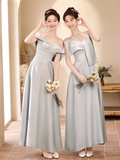 Elegant A Line Gray Satin Long Bridesmaid Dress HZ1024