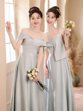 Elegant A Line Gray Satin Long Bridesmaid Dress HZ1024