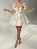 A-Line White Sheer Corset Short Sequin Homecoming Dress HZ1024