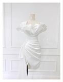 Sexy Sheath Short White Homecoming Dress With Ruffles HZ1024
