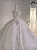Timeless Ball Gown Strapless Tulle Lace Beaded Long Wedding Dresses HZ1024