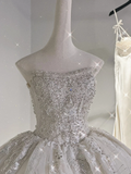 Timeless Ball Gown Strapless Tulle Lace Beaded Long Wedding Dresses HZ1024